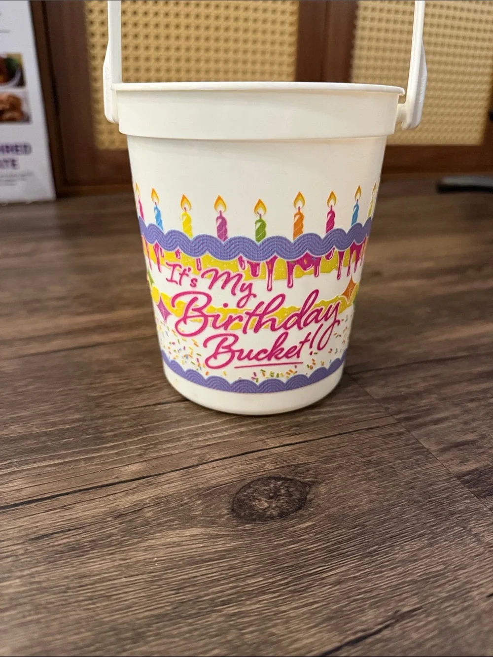 Birthday Bucket Party Pail - White with Multicolor Candles CASA TEMPE